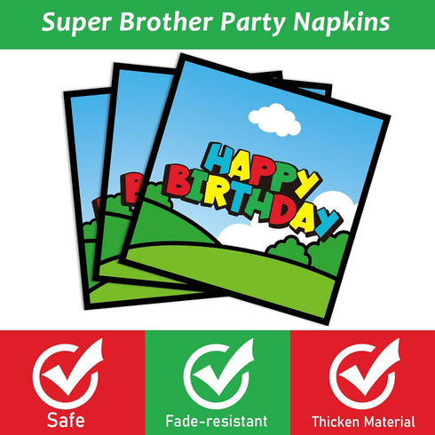 96 Pcs Super Brother Party Supplies Set, Super Video Games Tableware and Napkins for Kids Birthday Party Decorations