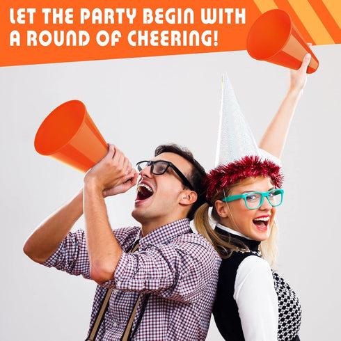 12 Pieces Orange Cheer Megaphone for Party Favors Noisemaker Toys DIY Plastic for Sports Match Game Outdoor Activities