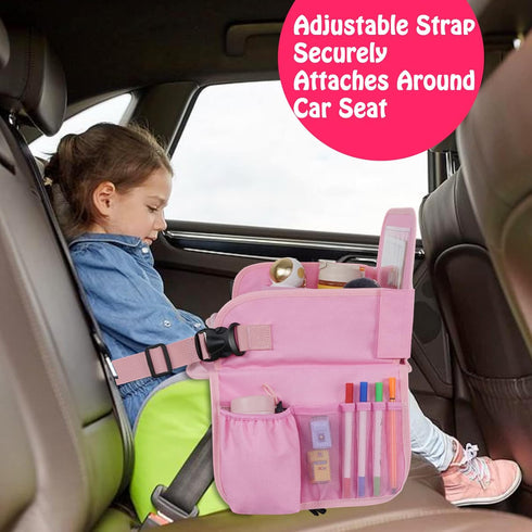 MENZOKE Kids Travel Tray, Car Seat Table Tray, Road Trip Essentials with Educational Drawing Board, Tablet Holder