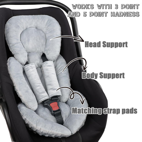 Infant Car Seat Insert Head and Body Support, GFU Reversible Newborn Insert for Carseat with Strap Pads, Soft Stroller