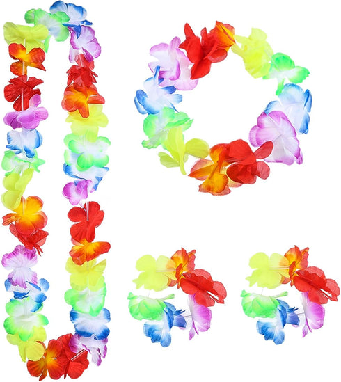 Gejoy 3 Set Grass Skirts for Kids Girls with Flower Leis for Luau Party Costume Set