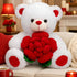 16 inches BEJOY Teddy Bear Stuffed Animals Plush Bear Holding Rose Soft Plush Toy Gifts White