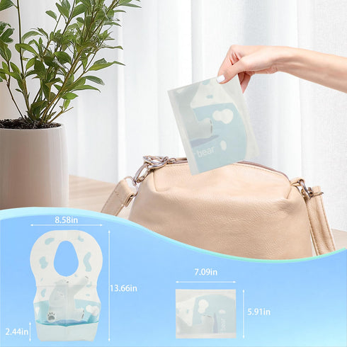 WOOWME 10 Packaged Pcs Disposable Bibs, Individually with Catcher and Leakproof Liner for Toddler Feeding, Baby Travel