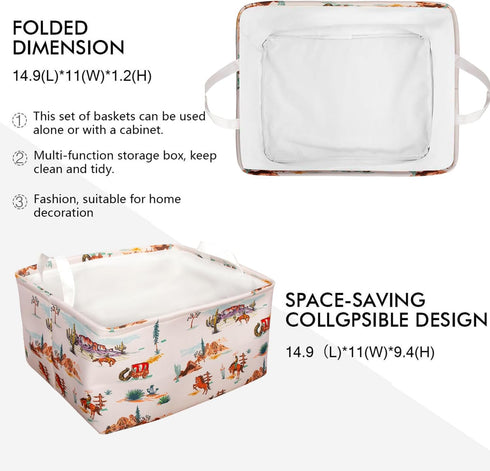 BBSET 3 Closet Pcs Western Bull Boho Rectangle Storage Basket Collapsible Highland Cow Storage Bin for Nursery Toys