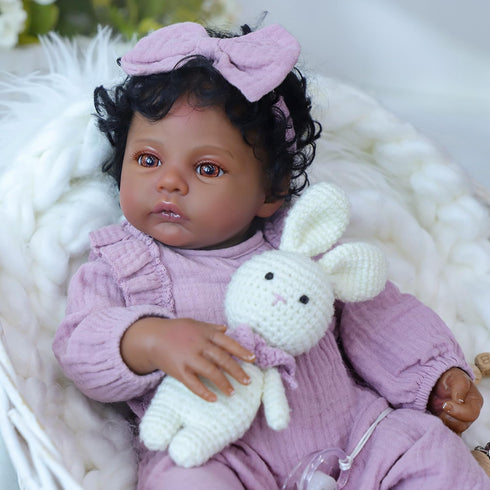 18 Inch Set 3+ WOOROY Realistic Reborn Baby Dolls Black Girl African American Newborn Doll, Lifelike Real Life