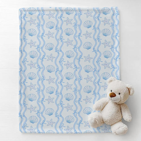 Cstdyfrv Summer 60x80in Pink Blue Coastal Baby Blankets for Boys Girls Cute Seashells Starfish Bows Striped Swaddle