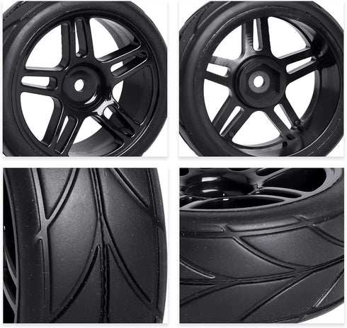 Pre-Glued 12mm Hex 1/10 On Road RC Touring Car Wheels & Tires 26mm for Traxxas 4-Tec 2.0, 4pcs