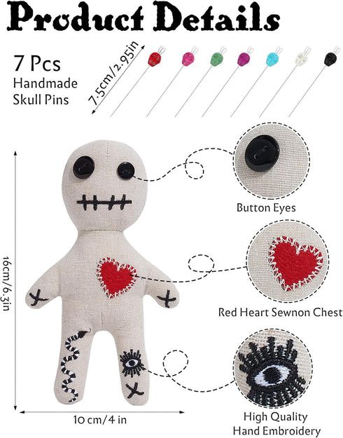 Umakeadeal Set 7 Dammit Voodoo Doll Include Spell Cards and Pcs Stress Relief Pins, Creepy Ghost Doll for Halloween