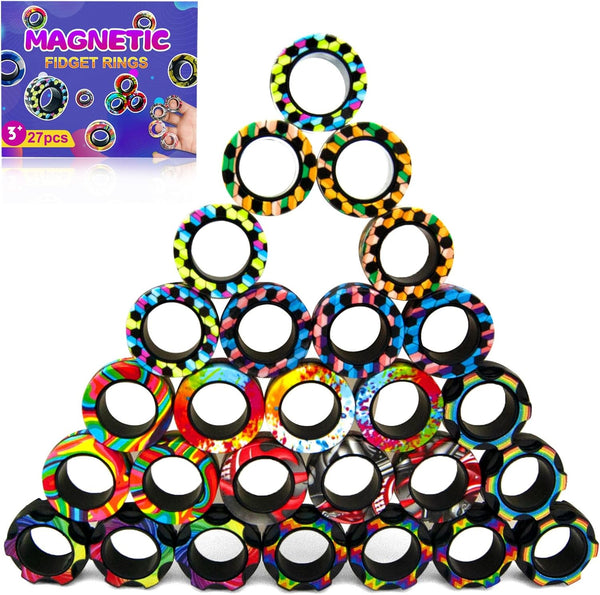 HotubFolks 27 Pcs Magnetic Rings Fidget Toys Set Classroom Prizes for Kids Finger