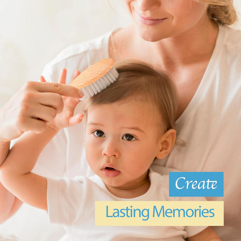 Set 3-in-1 Set The Hat Pros Wooden Baby Hairbrush & Comb | Soft Goat Hair Brush for New Born & Toddlers, Prevents
