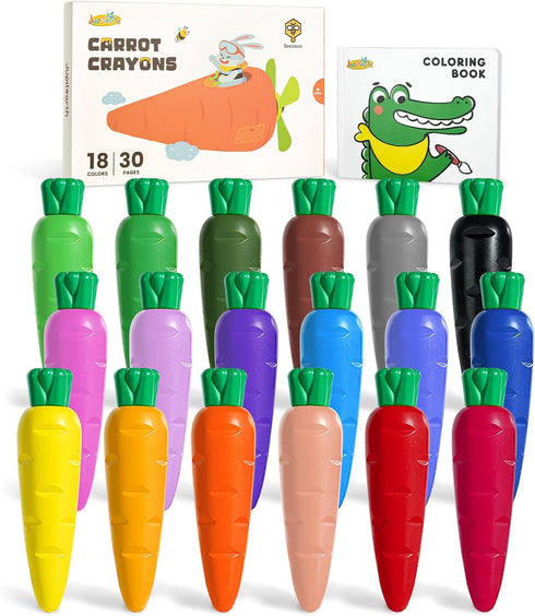 JUPITEARTH Carrot Crayons for Kids 18 Colors, Non Toxic Beeswax Crayons for