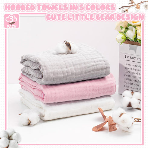 3 6 Preboun Pcs Muslin Baby Hooded Towels Cotton Absorbent Layers Cute Bath Toddler Towels for Newborn Kids Girl Infant