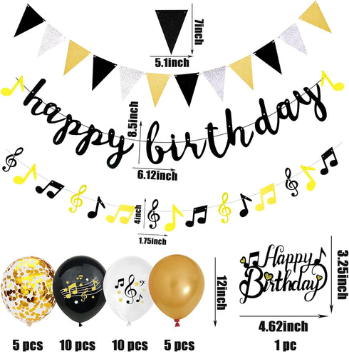 BANBALLON Party Decorations - Music Note Latex Balloons, Happy Birthday Cake Topper, Music Note Birthday Banner