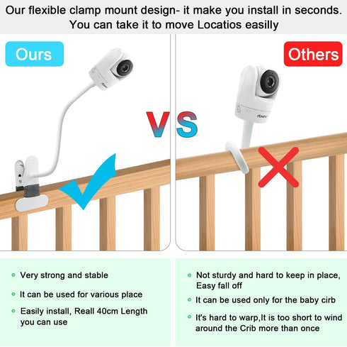 Baby Monitor Mount Compatible with Vtech VM901 & VM919HD and Other Baby Monitor Camera with1/4 Threaded,15.7 inches Flexible Clip Clamp Mount Long Gooseneck Arm,Holder