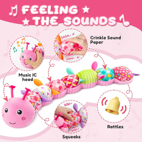 Baby Toys for 0-12 Months - Musical Stuffed Animals with Multi-Sensory Crinkle and Rattles for Newborns