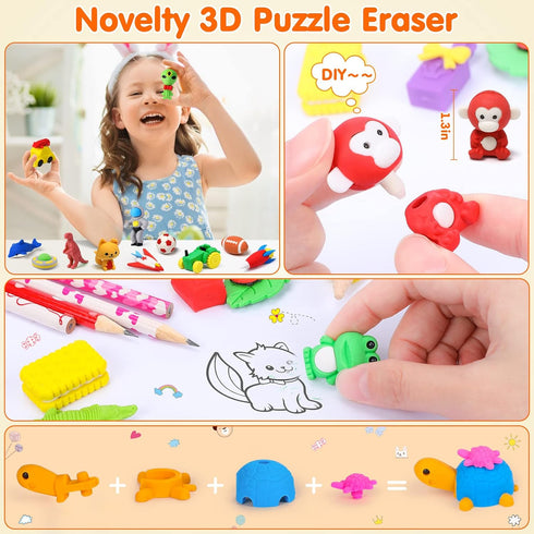 Palmatte 140PCS Mini Animal Erasers for Kids, Cute Desk Pets for Classroom Rewards and Party Favors