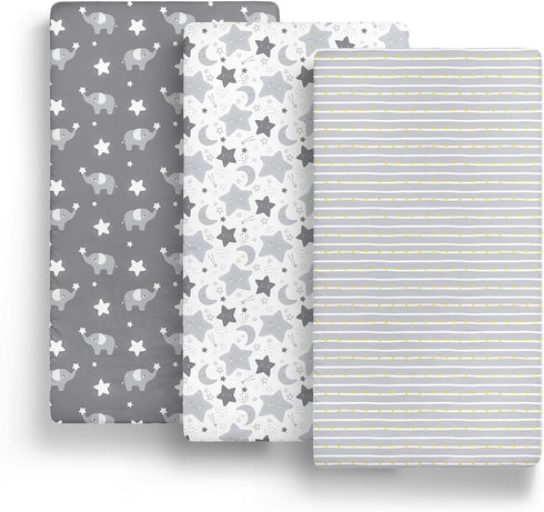 Set, Pack The Peanutshell Mini Crib Fitted Sheets Playard, Play Sheets, Playpen, Elephant Stars
