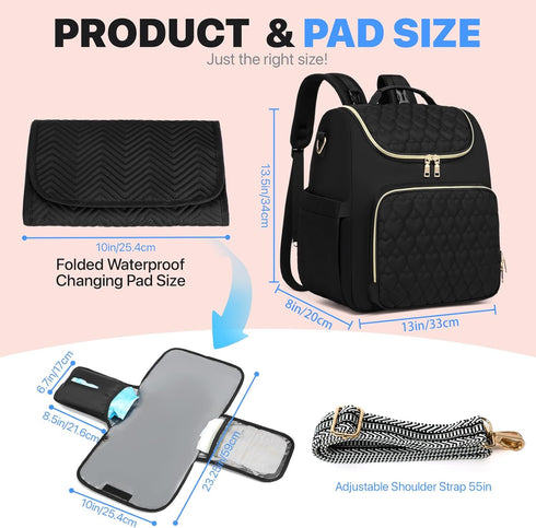 Xocvji Backpack 4 1 Diaper Bag with Changing Pad, Crossbody in Convertible Baby Bag with Insulated Pockets and Stroller