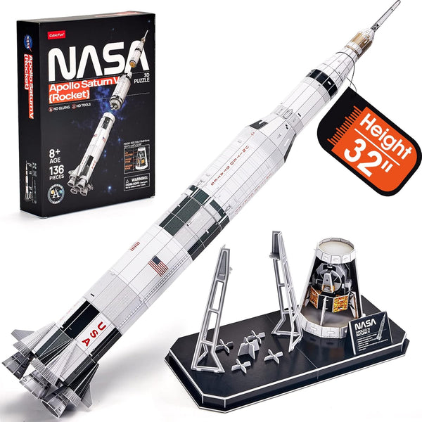 NASA Apollo Saturn V 3D Puzzles - Rocket Ship Building Kit for Kids Ages 8-14, Space Exploration Crafts, 136 Pieces