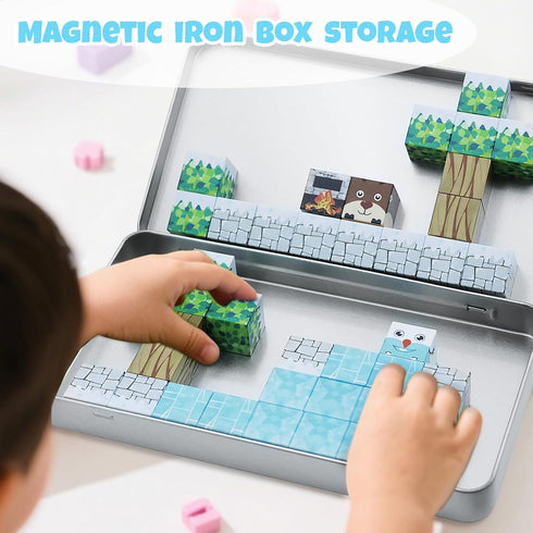 Set 3-5, 35PCS 4-8, Mini Magnetic Cubes STEM Winter for Kids Ages Educational Travel Building Toys with Magnetic Tin