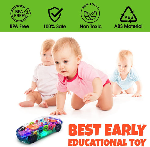 Light Up Transparent Car Toy - Interactive Electric Car Toy for Kids with Music, LED, and Colorful Moving Gears