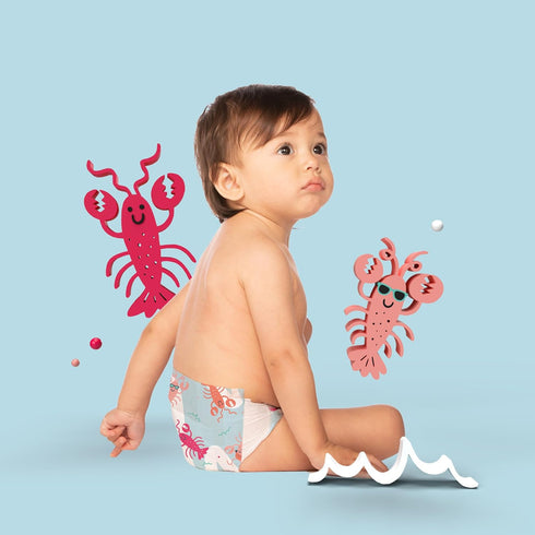 (32-40 lbs), 17 Count Pack Hello Bello Premium Swim Diapers - Size L Cute Extra-Bright Lobster Designs, Jumbo