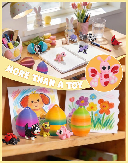 YILCER 3D 3D Set Mini Printed Animals with Eggs Flexible Articulated Fidget Wigglitz Toys Animals Figurines Cute Pocket