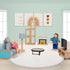 36pcs Wooden Dollhouse Furniture Set with 4 Family Dolls - Blue Dollhouse Accessories for Pretend Play Toys