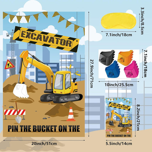 32 Hooqict Pin The Bucket on The Excavator Construction Party Games for Kids Birthday Pin the Games Construction Party