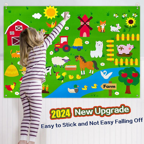 OKGIUGN 61 Pcs Farm Animals Story Felt Board, 3.6 Ft Farmhouse Themed Play Mat Wall Hanging Kit for Toddlers