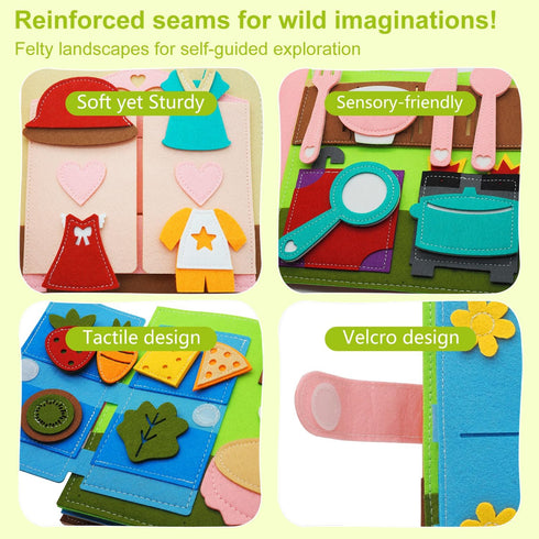 1-3, 1 Felt Busy Book for Toddlers Montessori Busy Board for Year Old, Quiet Book Airplane Travel Toys, Sensory Early