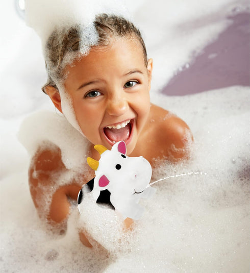 Dollibu Cow Bath Water Squirter Toy - Floating White Rubber Bath Toy, Cool Animal Squirting Bathtime Play Water Toy