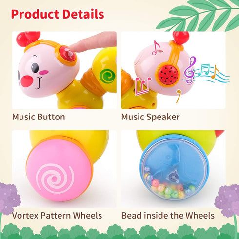 6-12 Inchworm Tummy 6 7 8 9 12 18 Vanmor Baby Toys Months, Infant Musical Caterpillar Crawling Toy, Press and Go