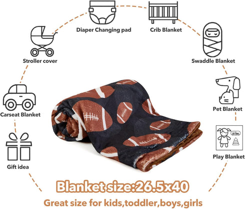 Football Baby Blanket for Boys Girls, Soft Fleece Minky Blanket with Dotted Backing, Double Layer Newborn Toddler
