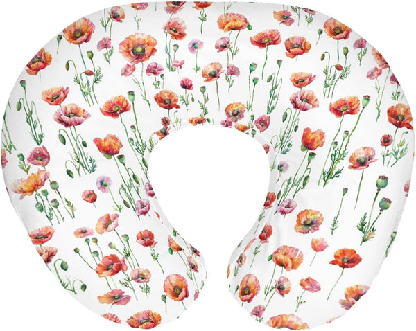 Watercolor Poppies Flowers Baby Nursing Pillow Covers for Boy Girl Red Poppies