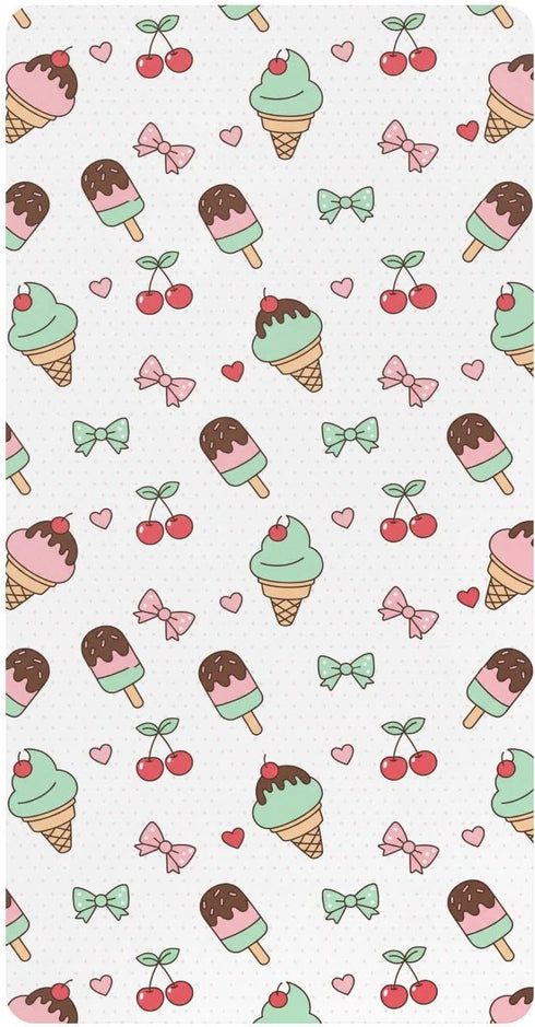 Jynexis Ice Cream Cherries White Print Baby Crib Sheets, Cotton Fitted Crib Sheet,