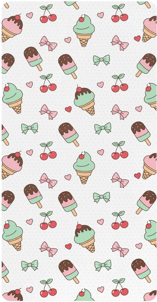 Jynexis Ice Cream Cherries White Print Baby Crib Sheets, Cotton Fitted Crib Sheet,