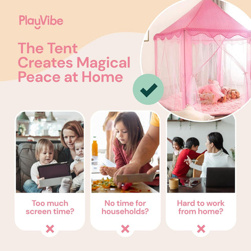Princess Tent for Kids - 55" X 53" with LED Star Lights, Toddler Playhouse, Princess Castle Toys