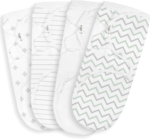 BaeBae Goods Swaddle Blanket, Adjustable Infant Baby Swaddling Wrap Set of 4, Baby Swaddling
