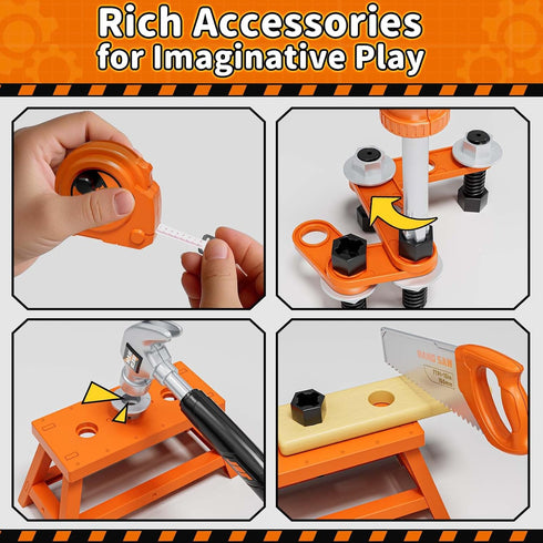 Set, Set 3 KidBloom Toddler Tool Kids Tool with Toy Drill, Tools for Kids with Tool Box and Vest, Toys for Year Old