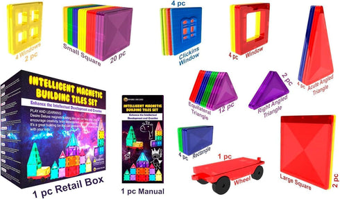 Desire Deluxe Magnetic Tiles Building Blocks Toy - STEM Educational Magnet Set for Kids, 57PC