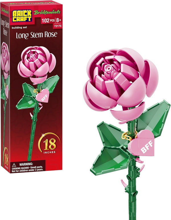 Brickcraft Bricktanicals Pink Long Stem Rose Building Set, 102 Pieces, 18 Inch