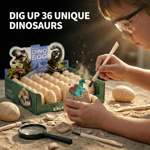 36-Pack 3-12 Uregoio Dinosaur Eggs Dig Kit, Surprise Dinosaur Eggs Excavation Kit with Magnifier, Science STEM Toys