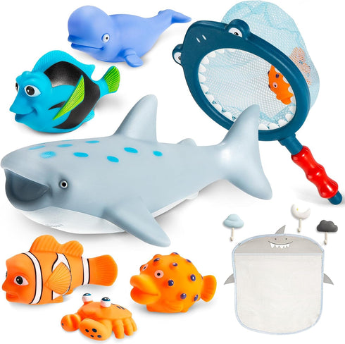 No Hole Mold Free Bath Toys for Toddlers 1-3, Water Toys with Storage Bag, Baby Shark Pool and Shower Gifts