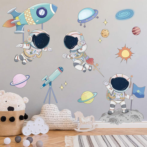 Astronaut Wall Stickers - DILIBRA Planet Space Walk Spaceship DIY Art Vinyl Removable Murals for Kids Bedroom