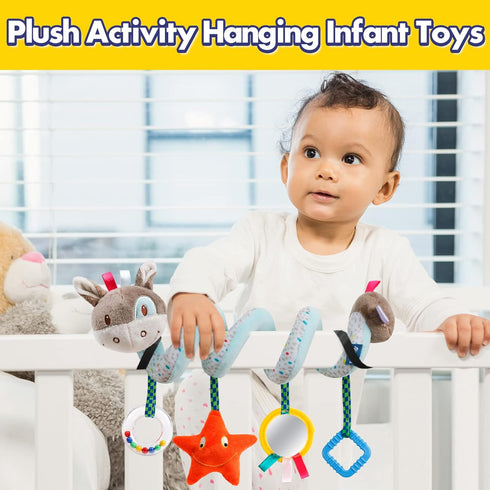 Baby Car Seat Toys Activity Stroller Toy - Spiral Hanging Plush Toys for Boys Girls 0-12 Months