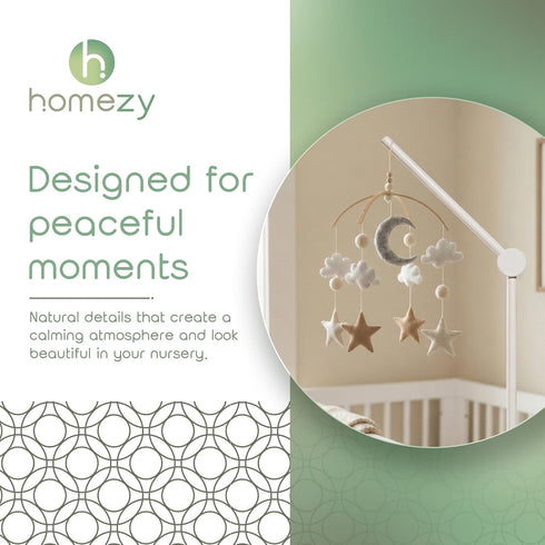 White Wooden Baby Mobile Arm Adjustable Crib Mobile Holder for Nursery Decor Easy-to-Mount Support for Hanging Baby