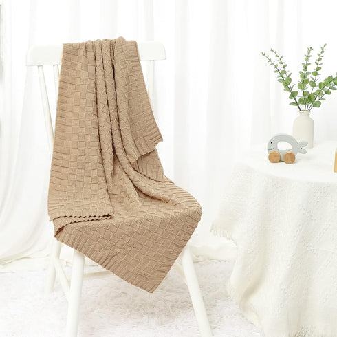 LAWKUL Baby Blankets Knit Cable Babe Blanket, Soft Airy Newborn Infant Receiving Swaddling, Beige Neutral, 40"x30"