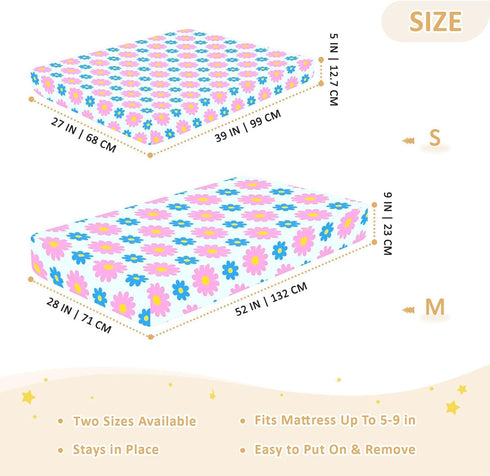 miaozhen 1 Pack 52x28 Cotton Baby Crib Sheets Ultra Soft Lovely Daisy Floral Peach Blue Playard Mattress Sheets