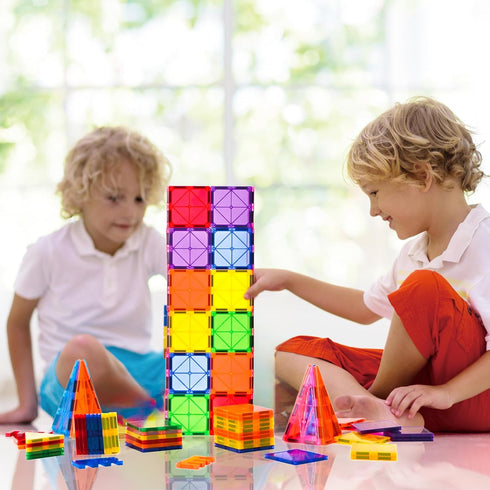Set,60 Set FNJO Magnetic Tiles, Magnet Building PCS Building Blocks STEM Preschool Montessori Toy for Kids Boys Girls